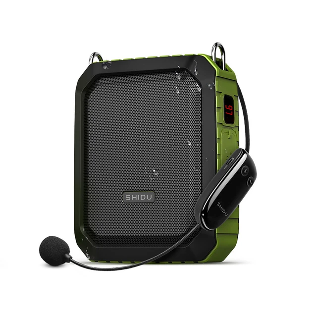 SHIDU Amplificador de voz Bluetooth, amplificador de voz portátil  impermeable con micrófono con cable auriculares de 18 W 4400 mAh, micrófono