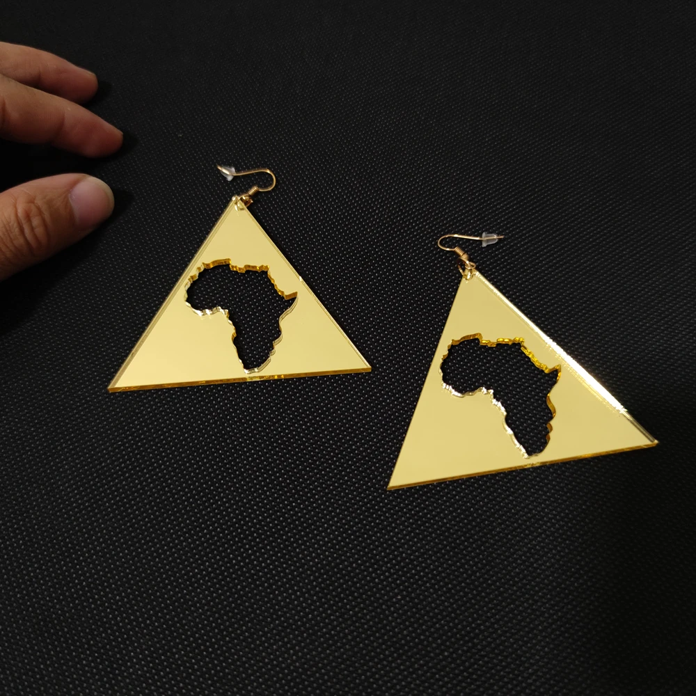 KUGUYS Große Ohrringe mit Acryl-Afrika-Karte für Damen, Spiegel-Gold-Silber-Farbe, Hyperbole-Schmuck, dreieckige, runde Accessoires – Detail 5