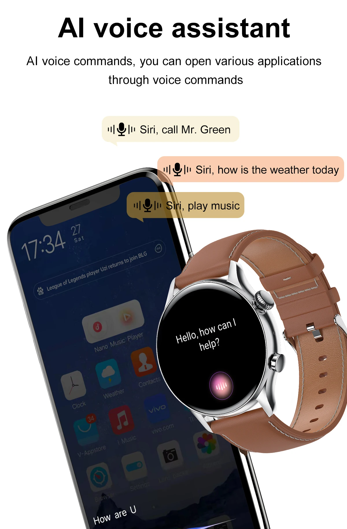 Smart Watch Voice Call Music Player Monitoring Heart Rate Blood Oxygen Health Tracking Men's Women's Sports Wristwatches