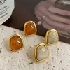 Vintage Coffee Color Square Resin Stud Earrings for Women Girls Fashion Metal Irregular Geometric Earrings Jewelry 2025 Trendy