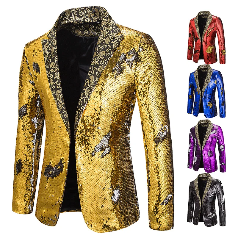 

2023new Two-color Sequin Small Suit Large Size Host Casual Slim-fit Wedding Stage Performance Clothes Nightclub DJ Singer Blazer