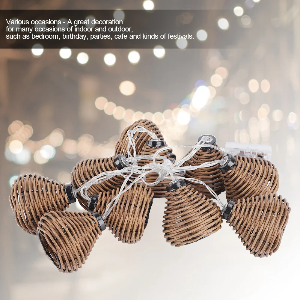 10Pcs Rattan Lamps String Lights LED Rattan Balls Fairy Lights Wedding Home Decoration Rattan Lamps Fairy Lights Home Decoration