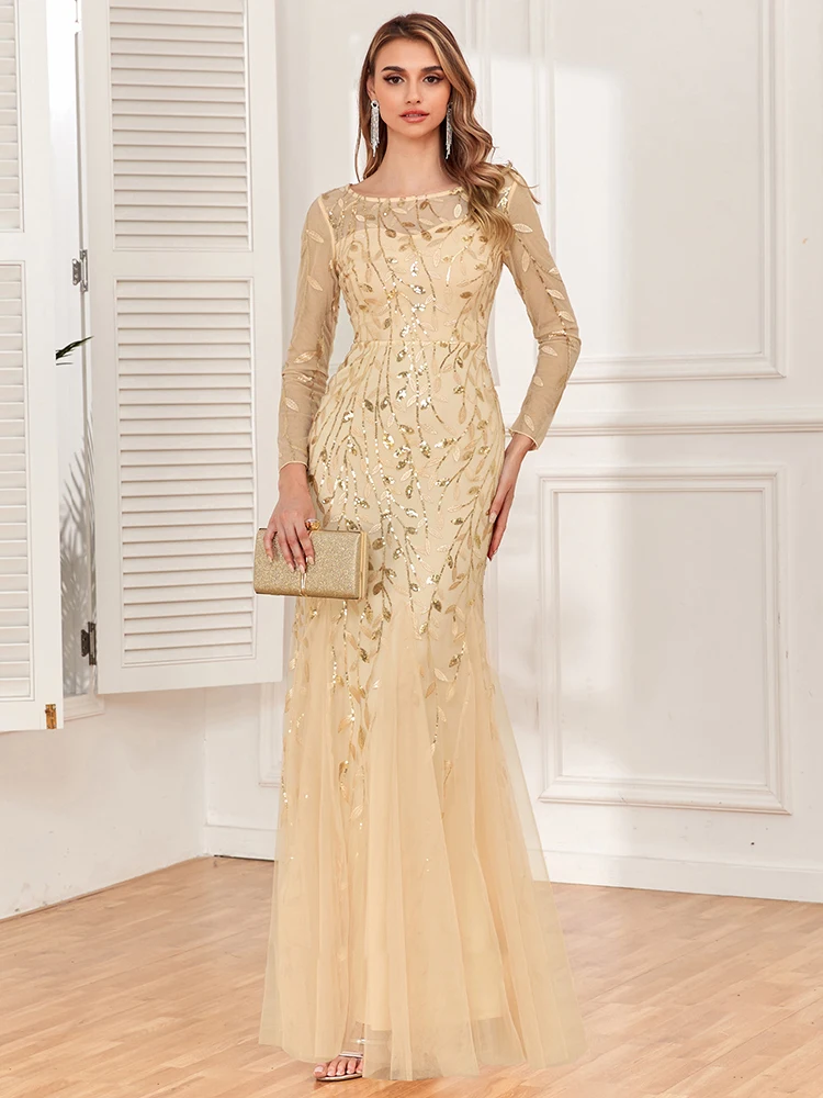 فستان سهرة حورية البحر بأكمام كاملة ، رقبة دائرية...