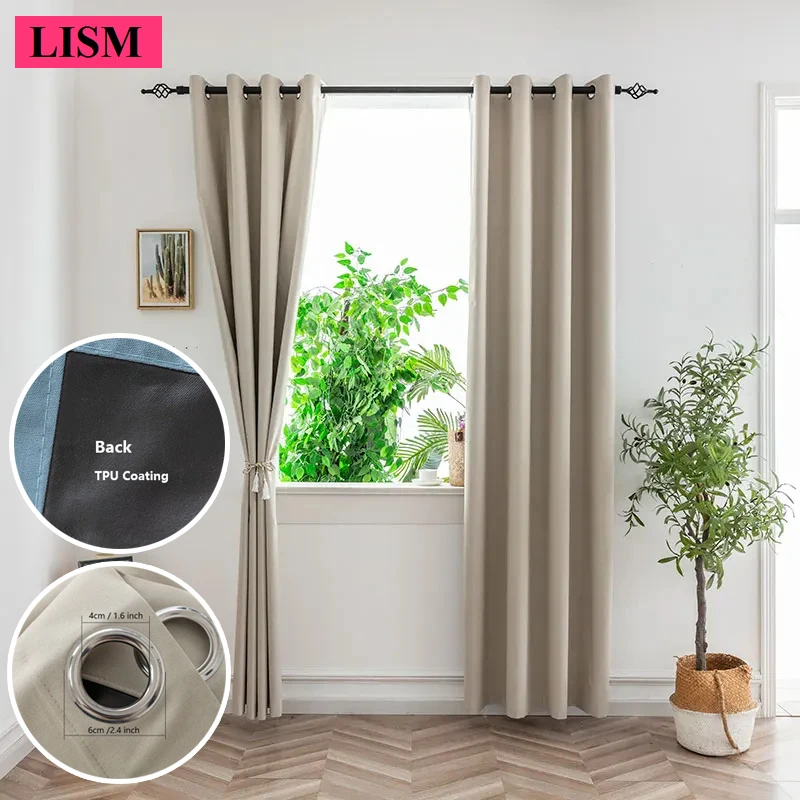

1PC Full Blackout Solid Color Curtains with Single Sided Black TPU Interlining Thin and Light Drapery Panel for Bedroom Office