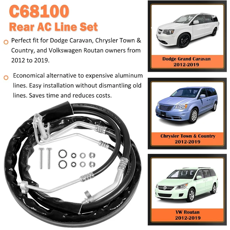 Fit for Rear AC Line Set Air Conditioning Hoses C68100 2012- Dodge Caravan、Grand Caravan、Chrysler -Country and Town Minivans