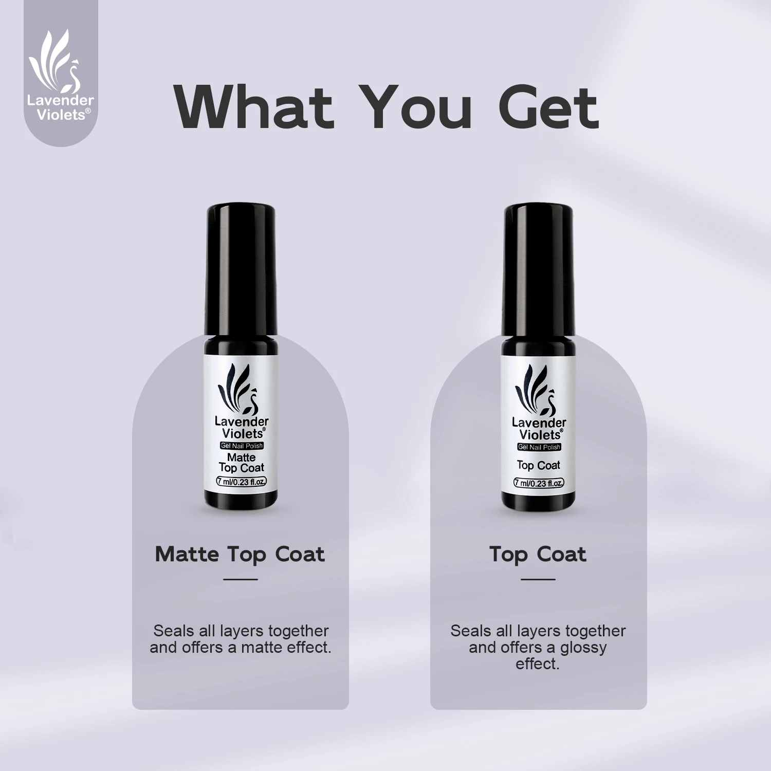 2pcs 7ml No Wipe Glossy and Matte Top Coat, Long Lasting Soak Off Nail Gel Varnish for Home Salon Manicure Beginner Use 2