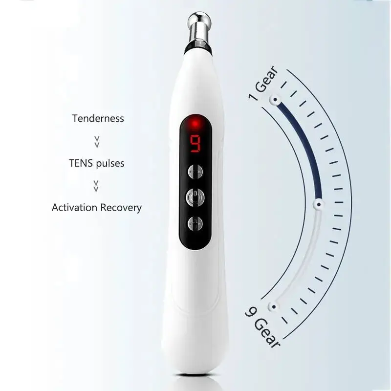 

9 Gears Electric Pulse Acupuncture Pen Trigger Point Massager Electronic Meridian Energy Stick Therapy Pain Relief 5 Heads