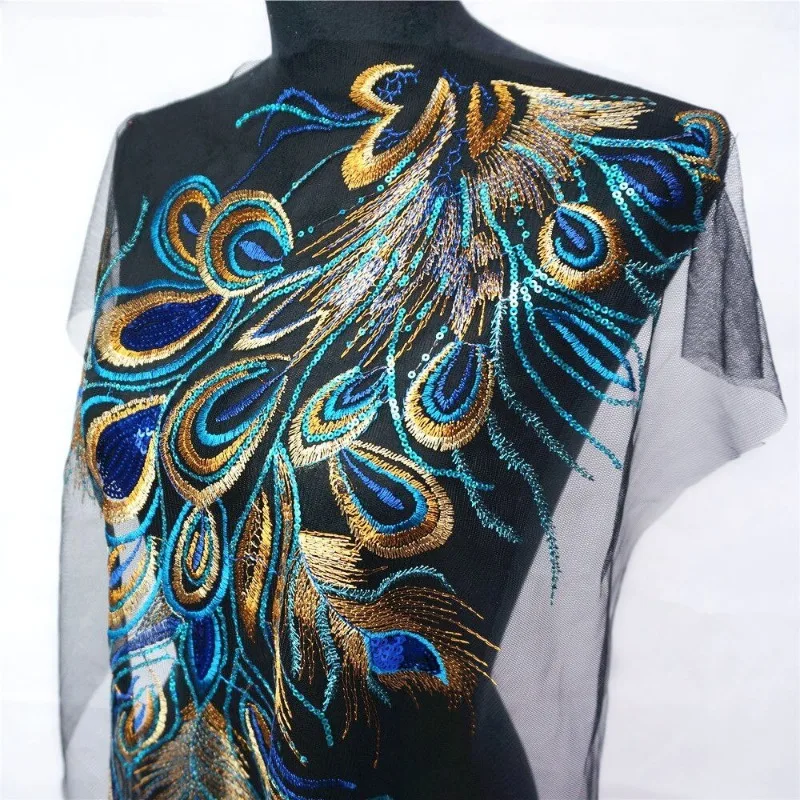 Elegant Sequin Embroidered Peacock Feather Lace Trim