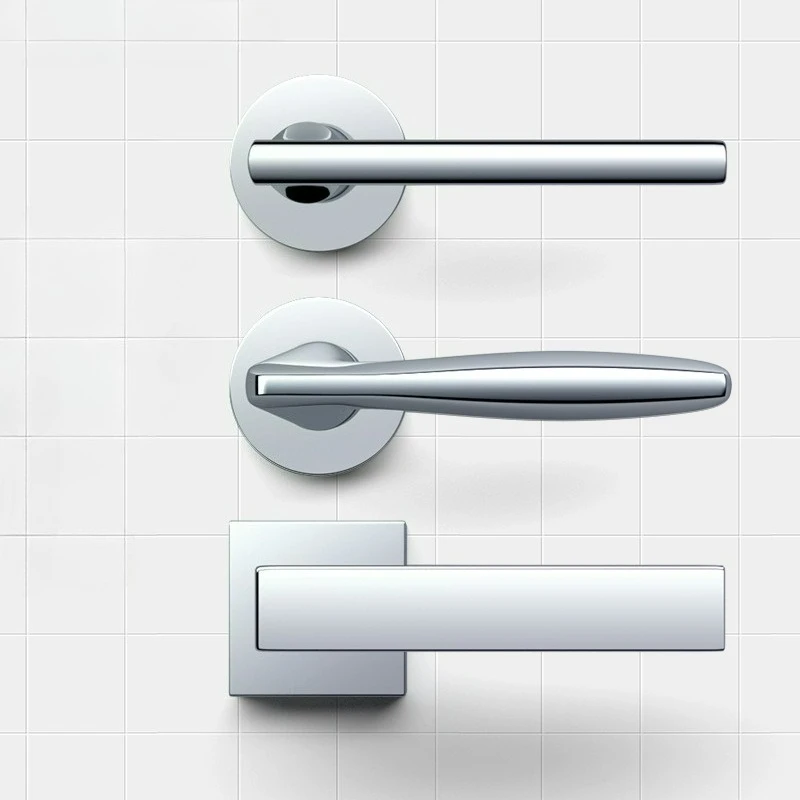 Porte intérieure minimaliste moderne, serrure de porte de chambre à coucher, poignée de porte universelle en bois argenté brillant, serrure à poignée silencieuse fendue