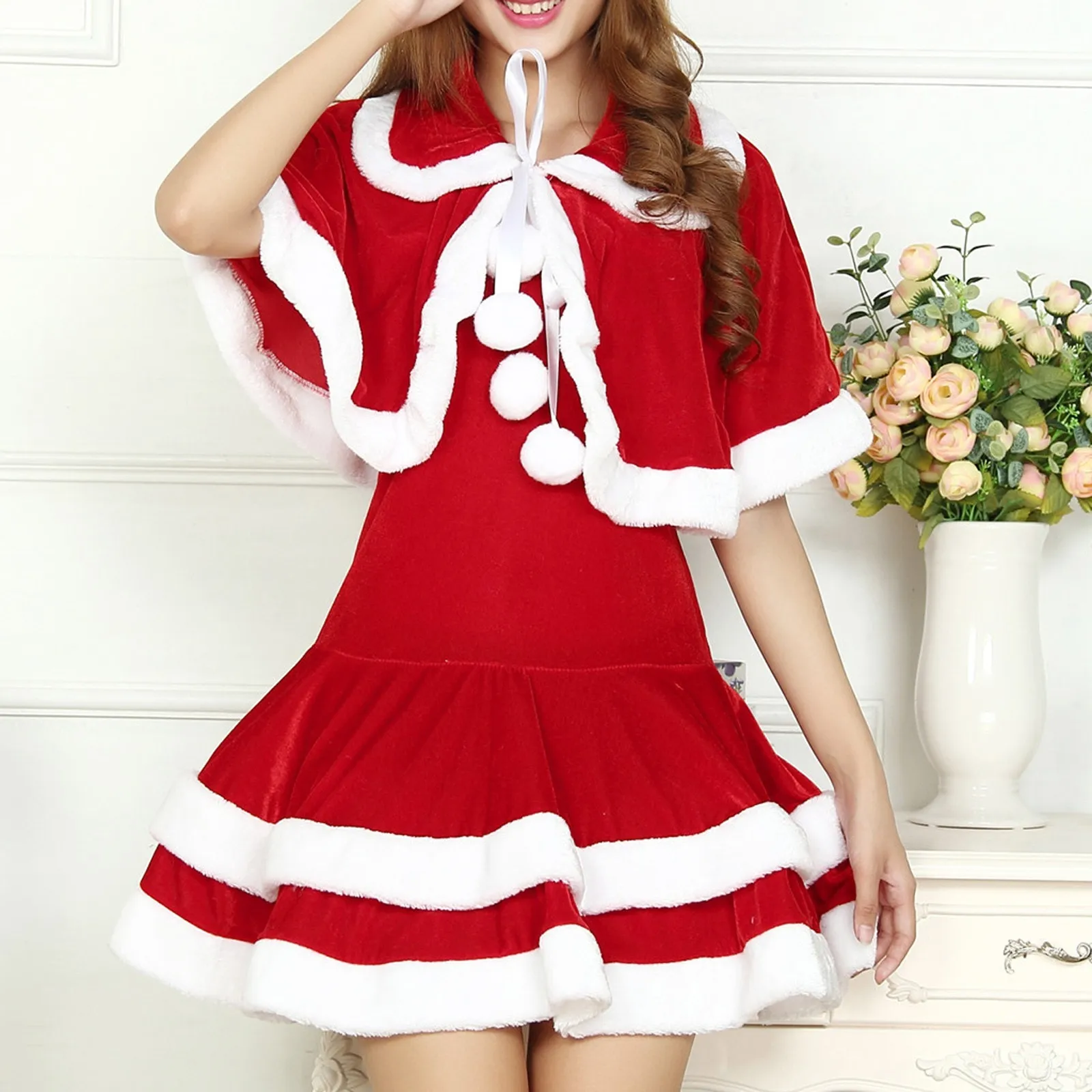 Christmas Lingerie Woman Women'S Cosplay 3pc Lingerie Set Hat Wrap Dress Three Piece Outfit Christmas Day Lingeries Sexy Hot
