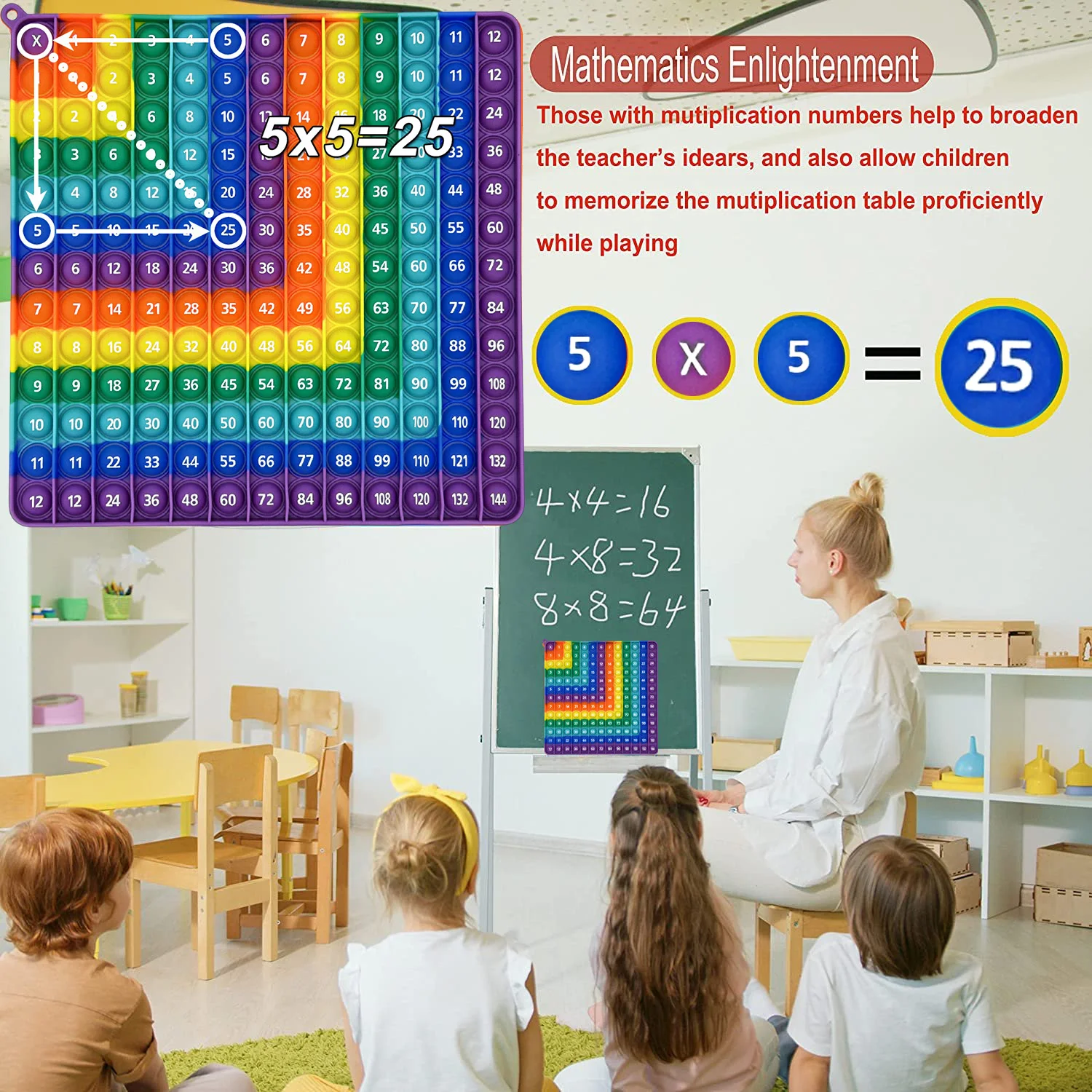 12x12 Multiplication 12+12 Addition Push Its Pop Bubble Fidget Toys, Right Angle Rainbow Educational Teaching Toys 3