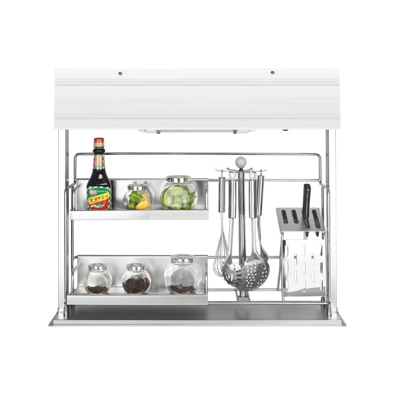 New Kitchen Cabinet High Cabinet Stainless Steel Wall Electric Lift Pull Basket Rack