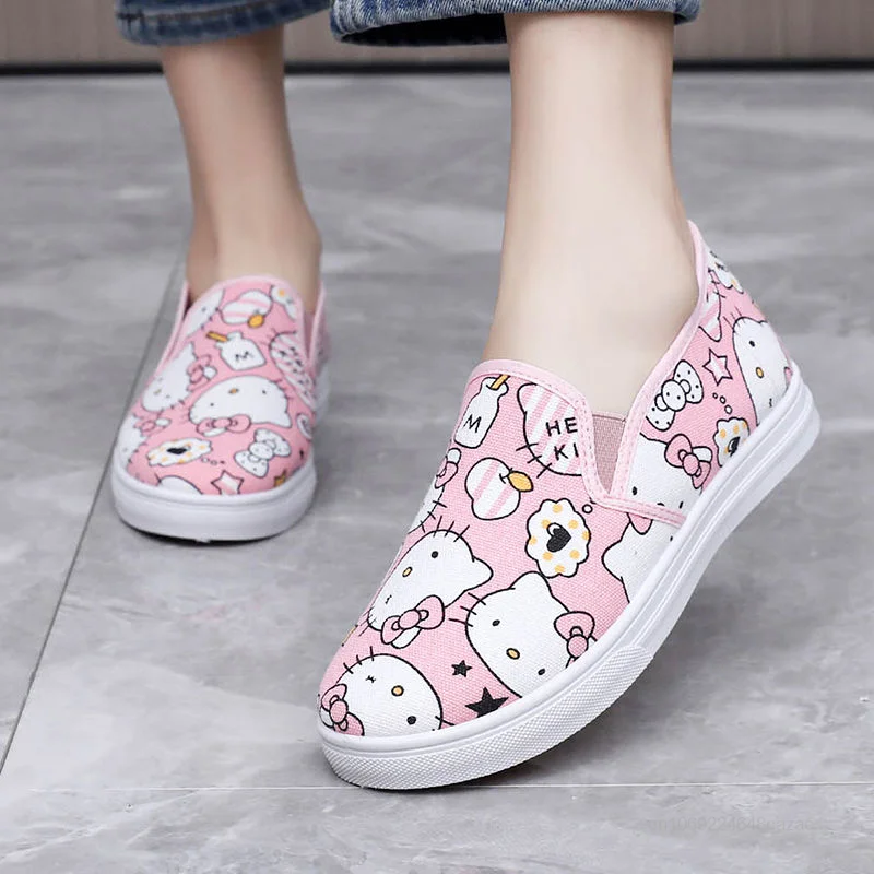 Sanrio Hello Kitty Pink Canvas Shoes Cartoon Casual Cute Slip-On Japanese Korean Style Aesthetic Flat Shoes Y2k Breathable Shoe 6