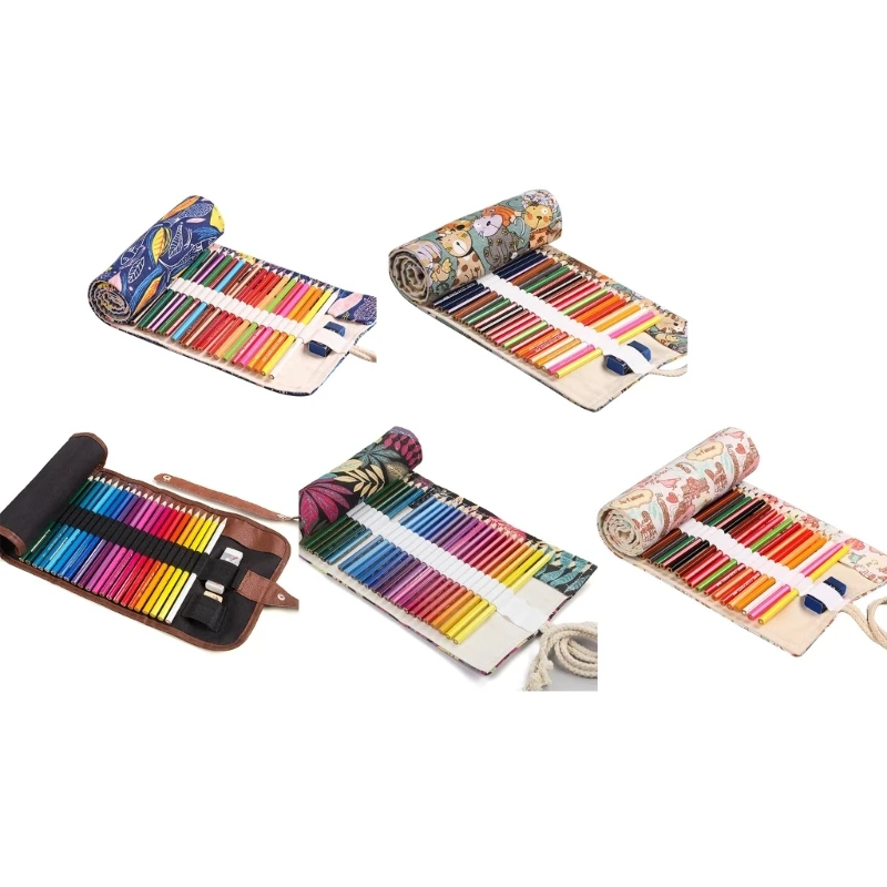 364872HoleCanvasRollUpPencilBagCaseLargeCapacityPenCurtain