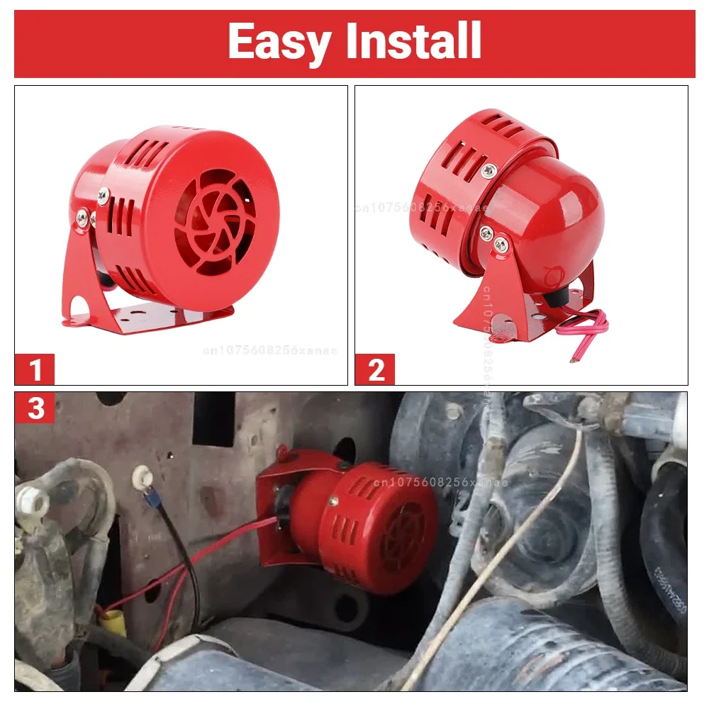 Red Metal Air Raid Siren Horn for 12v Vehicles