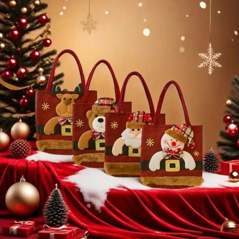 1-10PCS Christmas Gift Bag Linen Cloth New Year Children Candy Handbag Christmas Eve Apple Storage Xmas Santa Claus