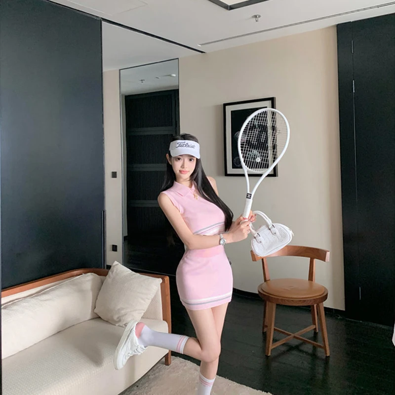 Golf Women's New Summer Sleeveless Knitted Top Quick Drying High Quality Fashion Versatile Short Skirt Outdoor Leisure Sports
