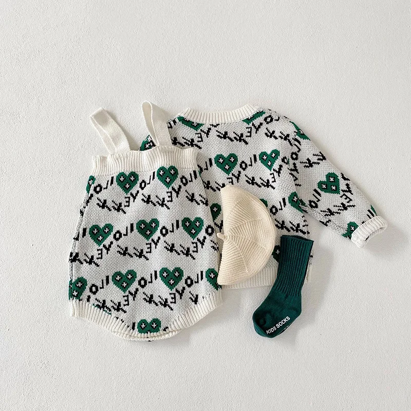 Autumn Baby Girls Knit Cardigan Flower Bodysuit Set