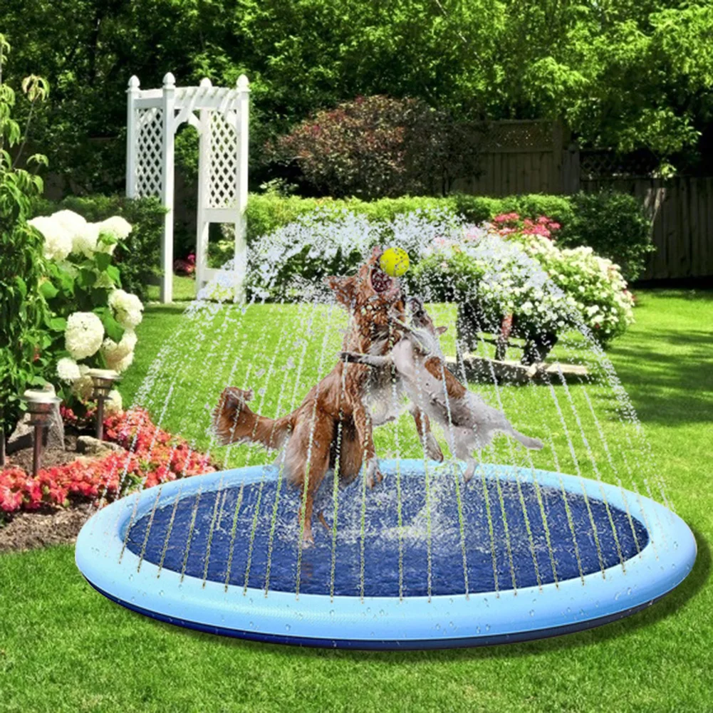 Inflatable Swimming Pool 100/170cm Summer Pet Swimming Pool Inflatable Water Sprinkler Pad Play Cooling Mat Outdoor Interactive Fountain Toy for Dogs