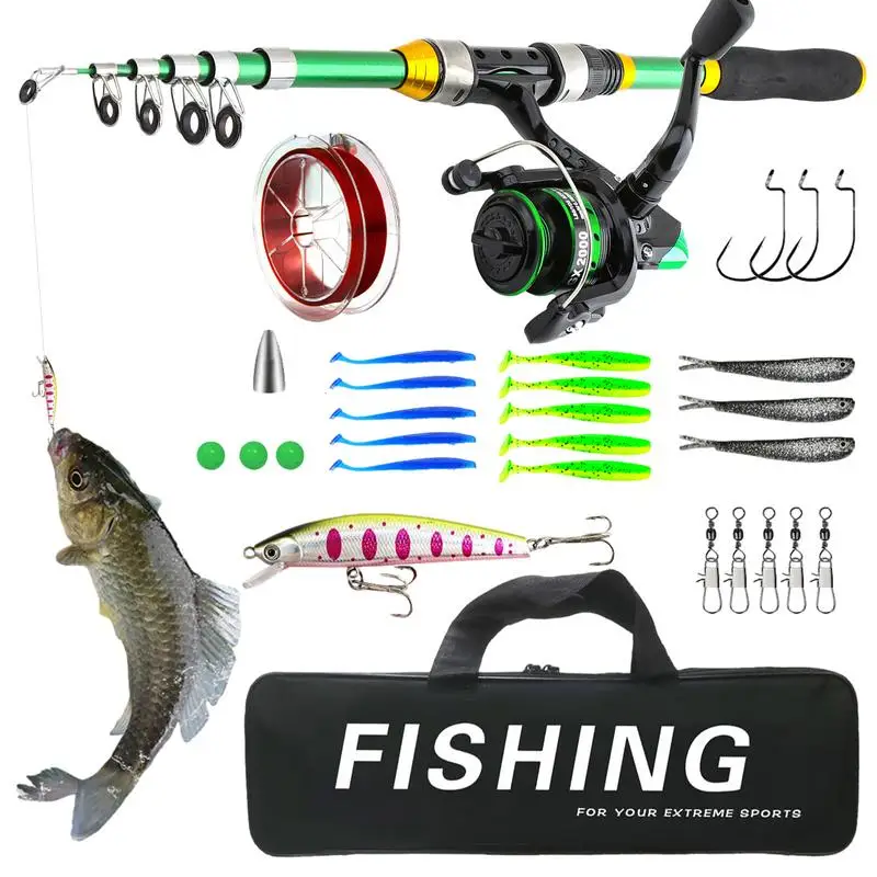 

Fishing Pole Fishing Pole And Reel Combo Travel Fishing Gear Kit With Lines Hooks Lure Carrier Bag For Beginner Adults