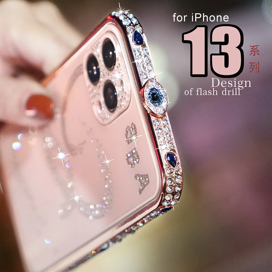 

Bling Rhinestone Glitter Crystal Dimond Bumper Case For Iphone 13 12 11 Pro Xs Max Case Metal Cover For Iphone 7 8 Plus X Xr Se