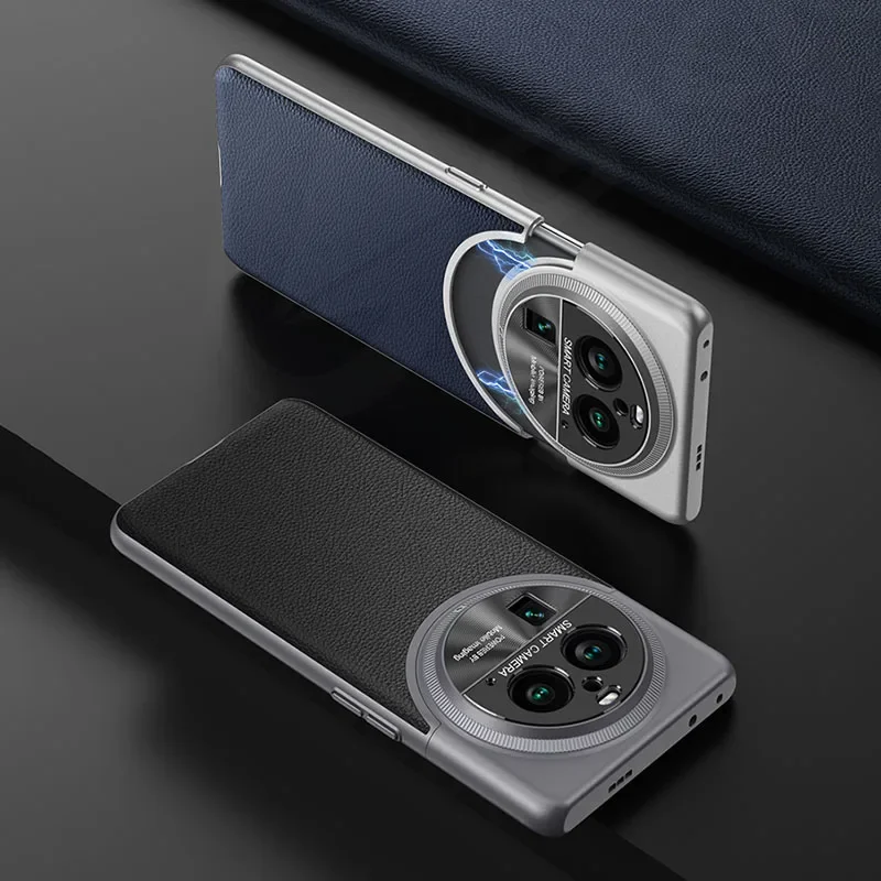 Luxury PU Leather Plastic Case For Oppo Find X6 Pro Camera Protective Anti-knock