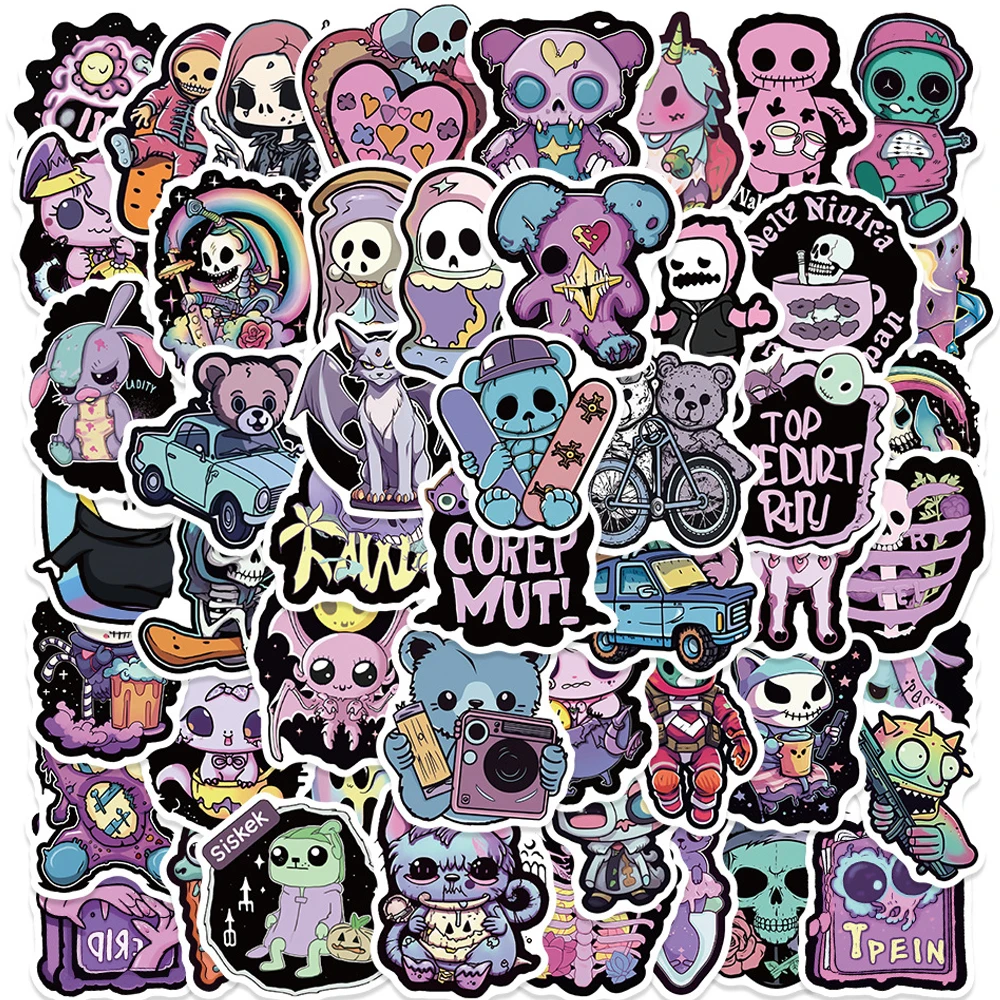 10/30/50/100pcs Cute Gothic Skull Stickers Horror Halloween Cartoon Decal Waterproof Kids DIY Cool Decoration Sticker Toys Gift