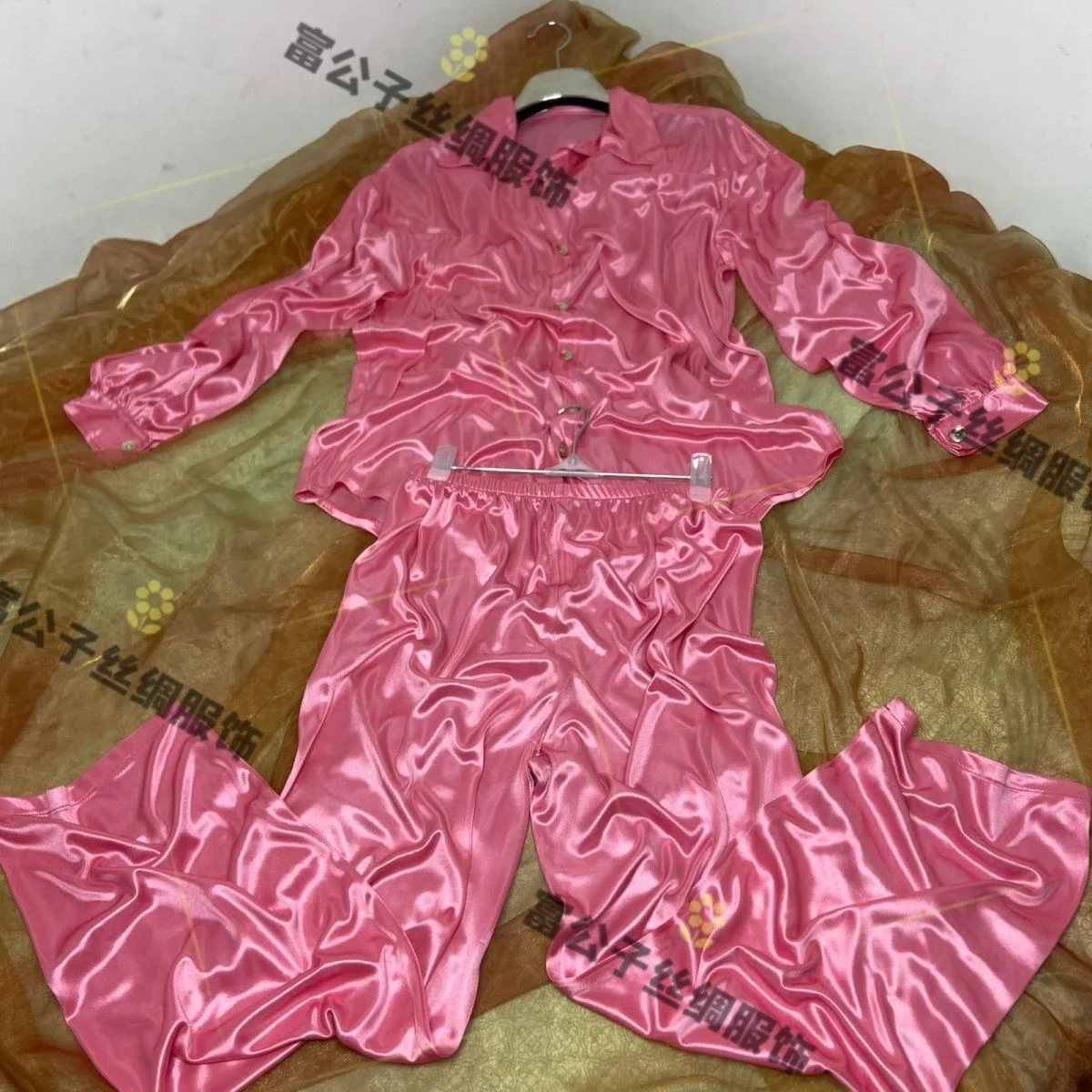 Spring Autumn Glossy Men's Plus Size 2 Pieces Sets Sports Fitness Tops Pants Sleeping Pajamas