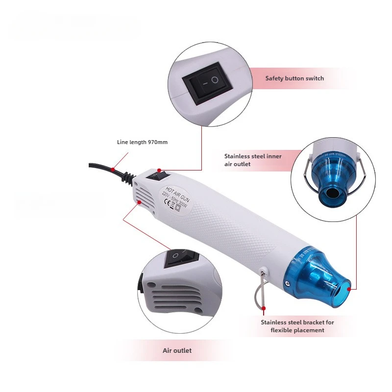 Electric Hot Air Gun Soldering Dryer Wrap Blower Heater Shrink Plastic Handle Fast Heating Up 300W EU Plug DIY Power Tool