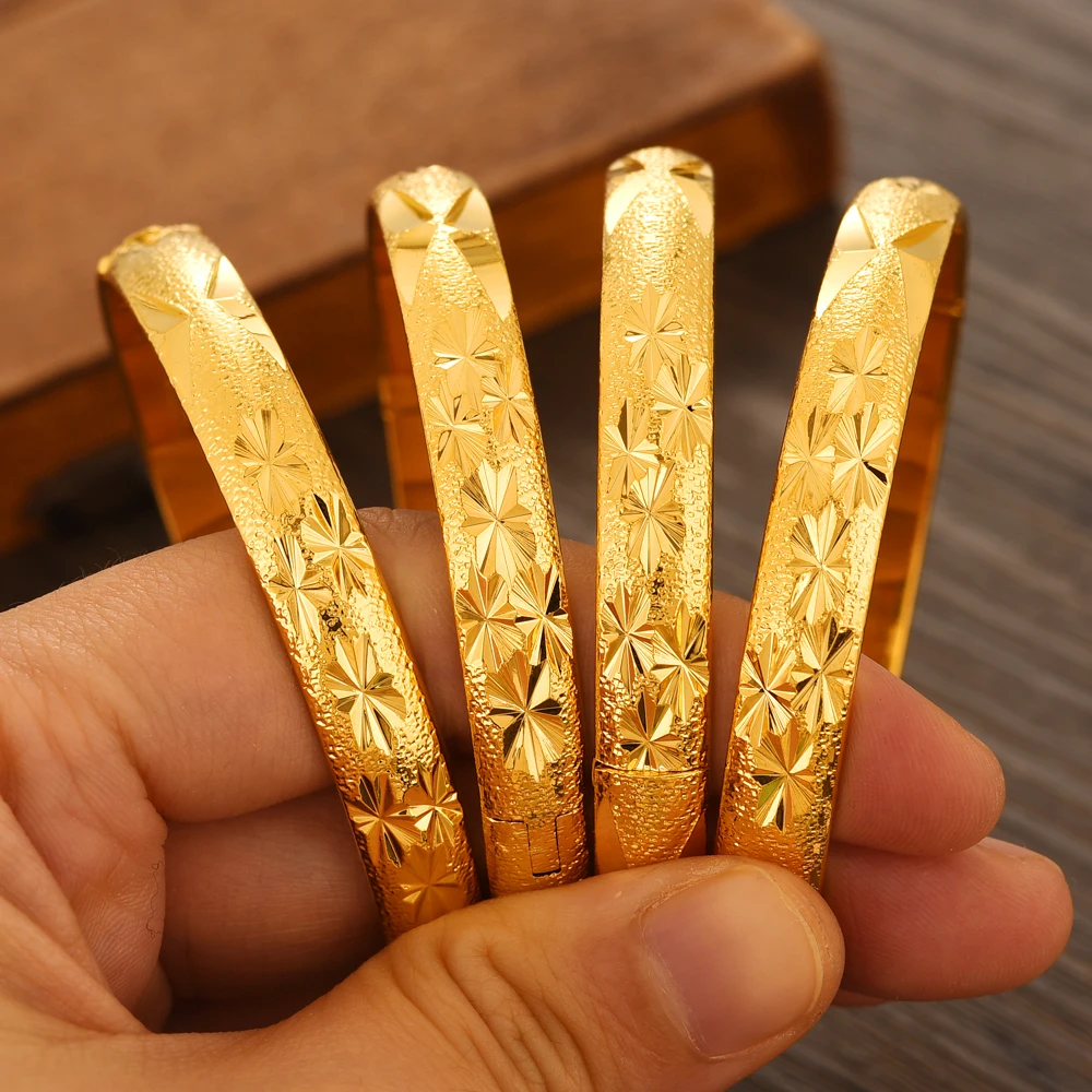 24K Gold Plated Dubai can open  Bangle for Women Middle East Gold Bangles Ethiopian Mesh Bracelets Wedding Jewelry African Gifts 4