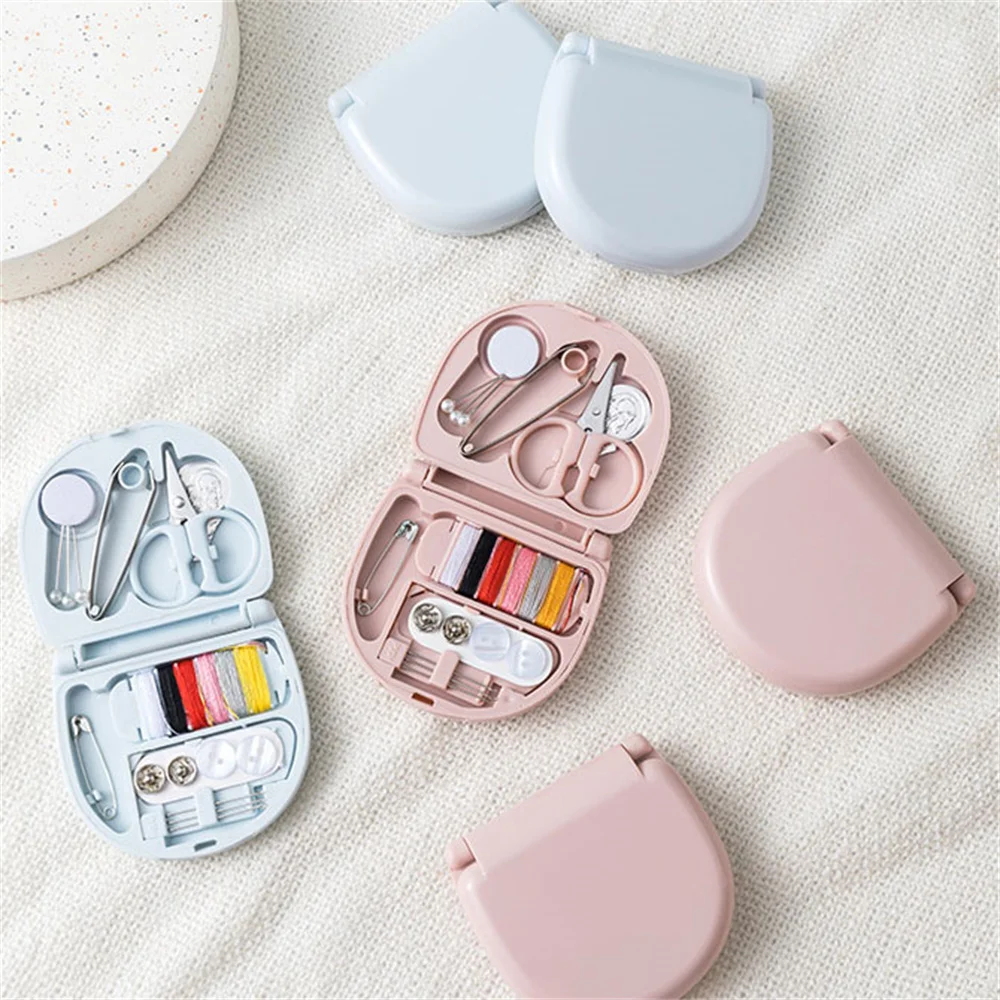 1 Set Mini Sewing Kit Scissors Needles Colorful Threads Buttons Pins