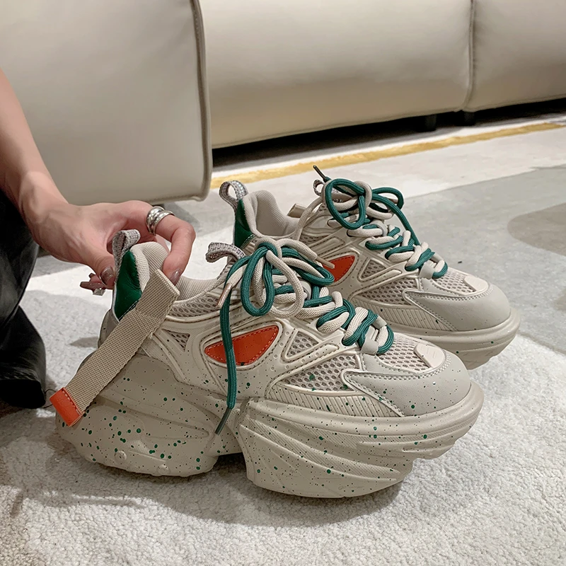 

Женские кроссовки из дышащей сетки 7 см, сезон осень 2023, повседневная спортивная обувь на массивной подошве для папы, женская повседневная обувь на высокой платформе, женская обувь