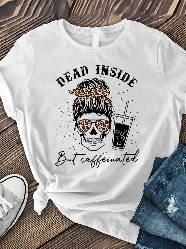 

Graphic Tee Coffee Leopard Face Funny Print T Short Sleeve Clothes Ladies Fashion Women's Clothing Female Summer T-shirts