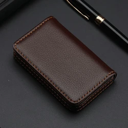 Elegant Stitched PU Leather Card Holder with Magnetic Closure (Coffee)