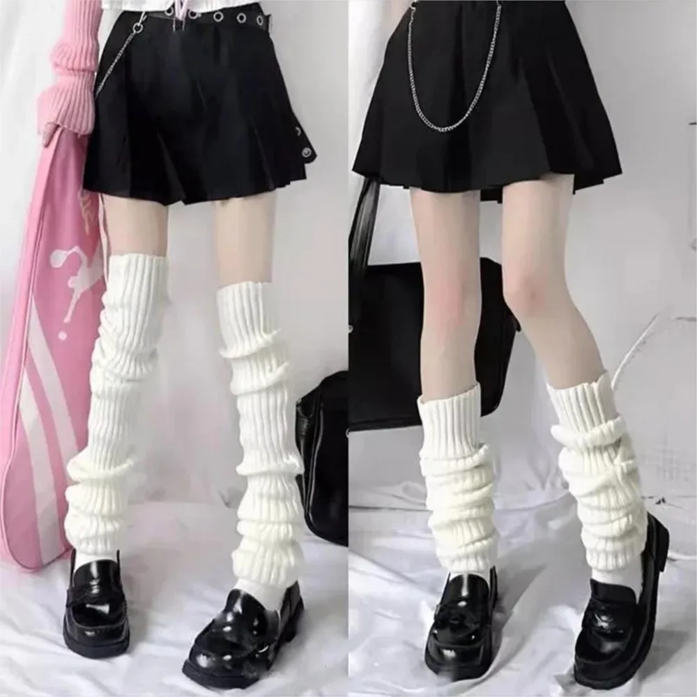 Wool Knitted Leg Warmers White Black Lolita Foot Cover Legging Crochet Boot Cuffs Stockings Long Socks