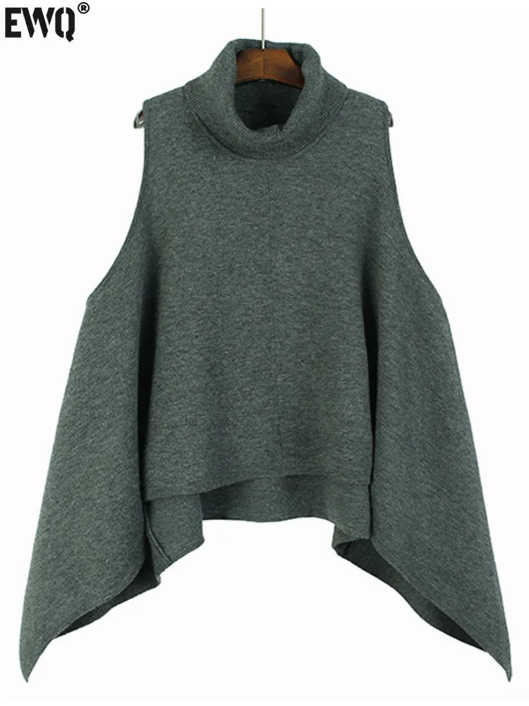 

[EWQ] European Style Solid Color High Neck Pullover Sleeveless Knitswea Loose Hem Design Sweater Top 2024 Spring Winter 16U7032