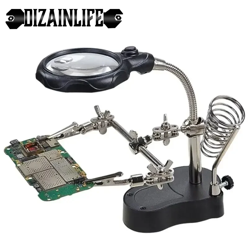 3.5X 12X Welding Auxiliary Clip Magnifier Electric Soldering Iron Circuit Board Bracket Tools