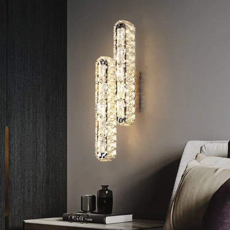 Luxury Modern Oval LED Crystal Wall Lamp Remote Control for Living Room Bedroom Decoration Indoor Light Fixtures Home Wall Decor