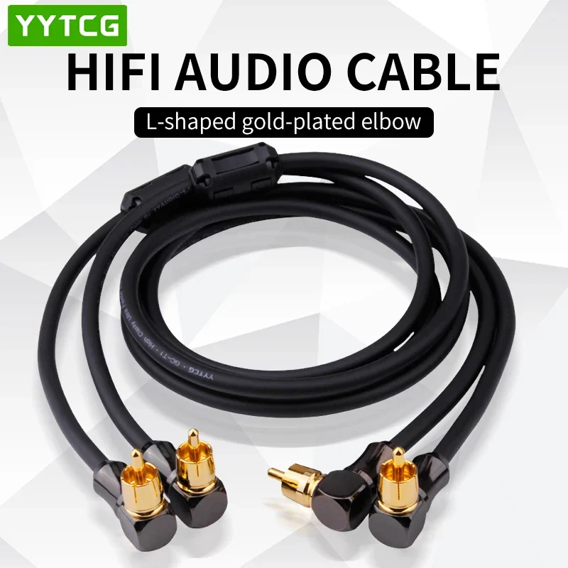 HIFI 90 도 팔꿈치 RCA-수 오디오 케이블, 금도금 플러그 직각 익스텐션 OFC RCA 오디오 케이블, 홈 시어터 D..