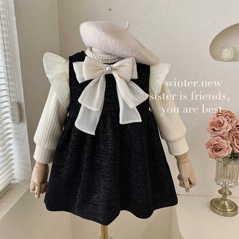 

Children's Girls Sets Birthday Princess Dress Solid Sundress and Long Sleeve O-neck Sweater Two-piece Kids Party Dresses 1-10 Y
