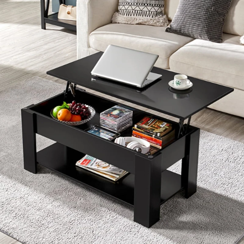 Modern 38.6" 47.5" Rectangle Wooden Lift Top Coffee Table with Lower
