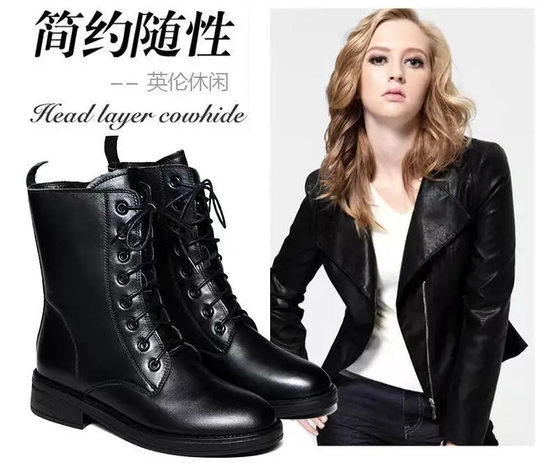 Mode Spitz Frauen Vielseitige Leder Stiefel Nicht-slip Chunky Heels Externe Tragen Trend Schuhe Schwarz Lace Up Weibliche boot – Detail 4