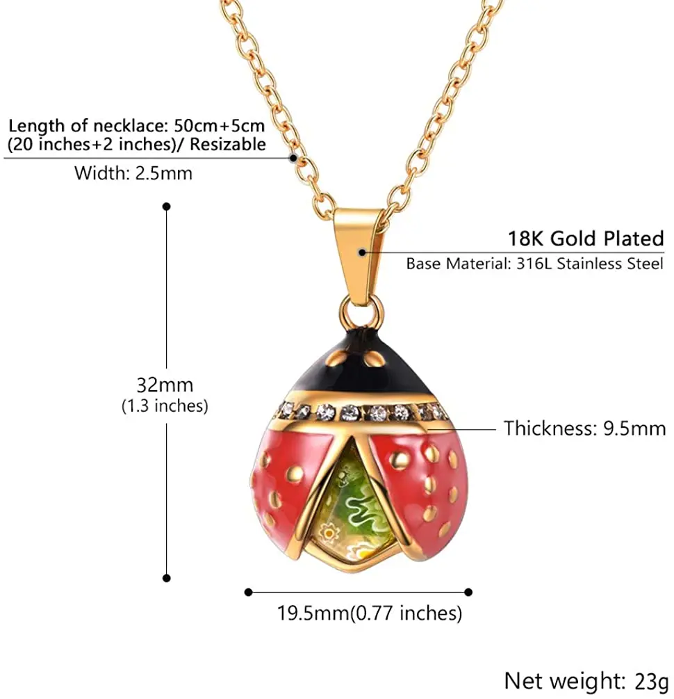 PROSTEEL Cute Red Ladybug Delicate Pendant Chain 14K Gold Plated Necklace Gift for Girlfriend Women PSP3328J 4