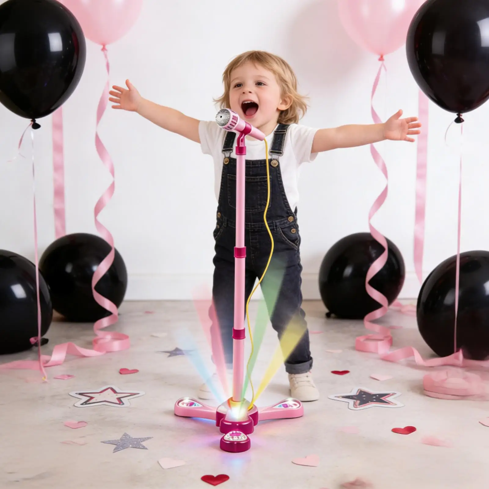 아이들용 에코 마이크 라이트 포함 인터랙티브 컬러풀 음악 노래 장난감 카라오케 마이크 장난감 재미있는 용품 소년 소녀용