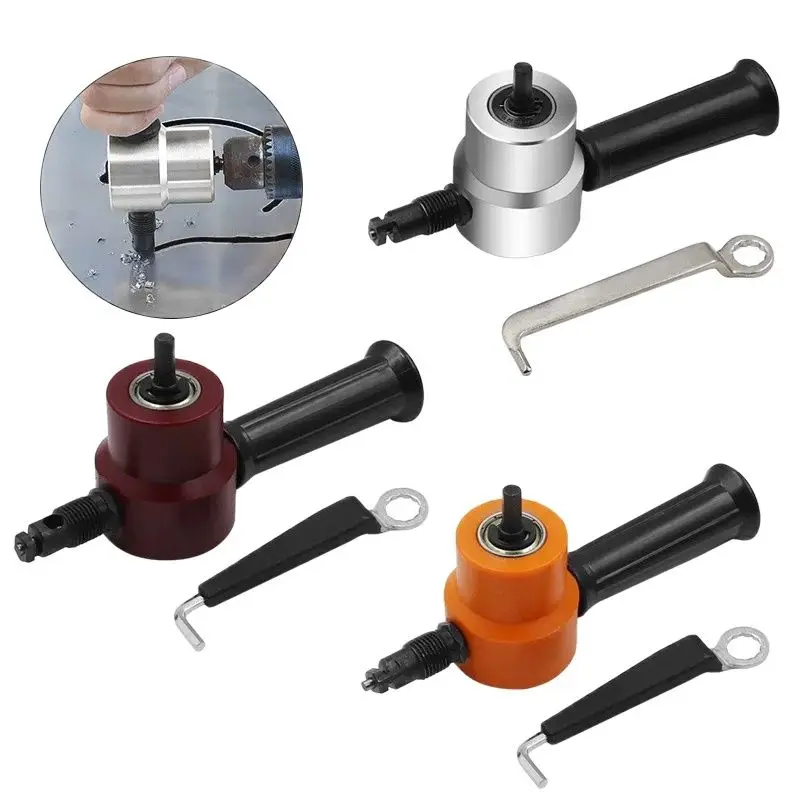 Double Headed Sheet Metal Cutting Nibbler Metal Saw Cutter 360 Degree Adjustable Drill Attachment with Extra Punch Cutting Tools 2