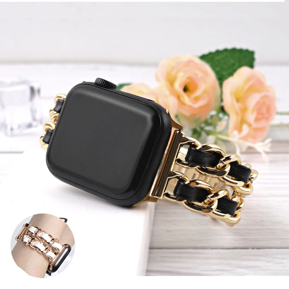 Metal + Leather Strap for Apple Watch 45mm 41mm 44mm 40mm 42mm 38mm Women's Fashion Bracelet Wristband for iWatch Series 87654SE