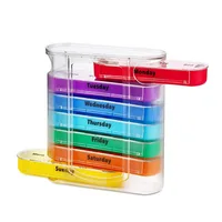 Portable English Plastic Pill Box Organizer, Travel Pill Organizer, Everyday Portable Pill Box, Daily Pill Box with Vitamins, 1