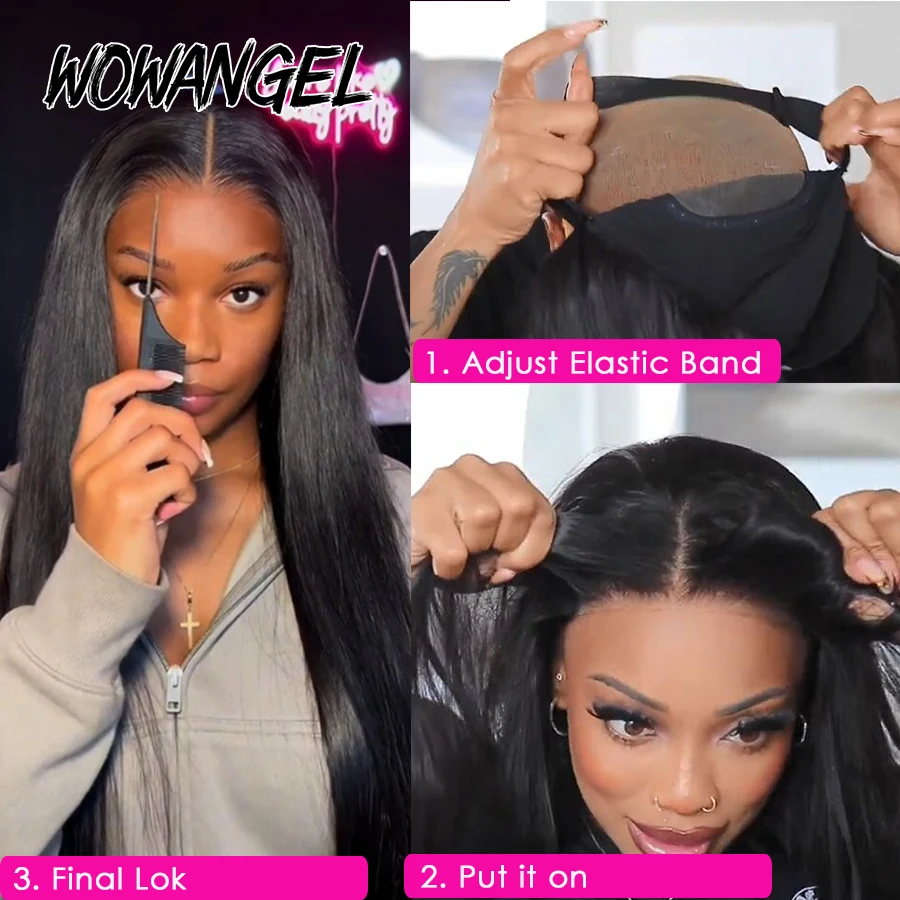 Glueless Wig Human Hair 5x5 HD Lace Closure Wigs 34 Inches Remy Silky Straight Invisible HD Lace Wigs Wow Angel 250%