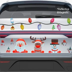 Christmas Decoration Car Sticker Magnetic Decal Refrigerator Magnets Light Bulb Santa Claus Snowman Reflective Sticker Car Decor