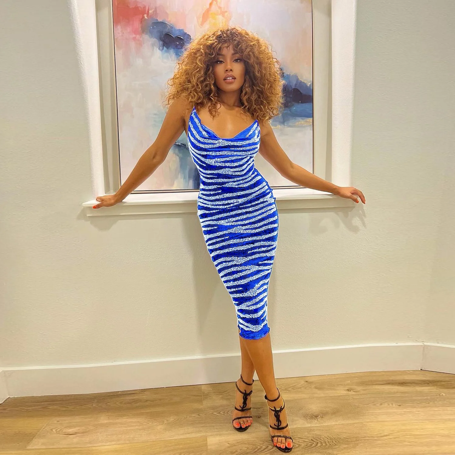 

Women Backless Mesh Slim Dress Sleeveless Hot Drill Perspective Solid Color Pencil Dress See Through Slit Midi Dresses Clothes